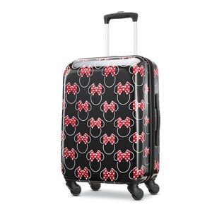 Disney CarryOn American Tourister Red Bow Suitcase with Minnie Mouse Head ID Tag